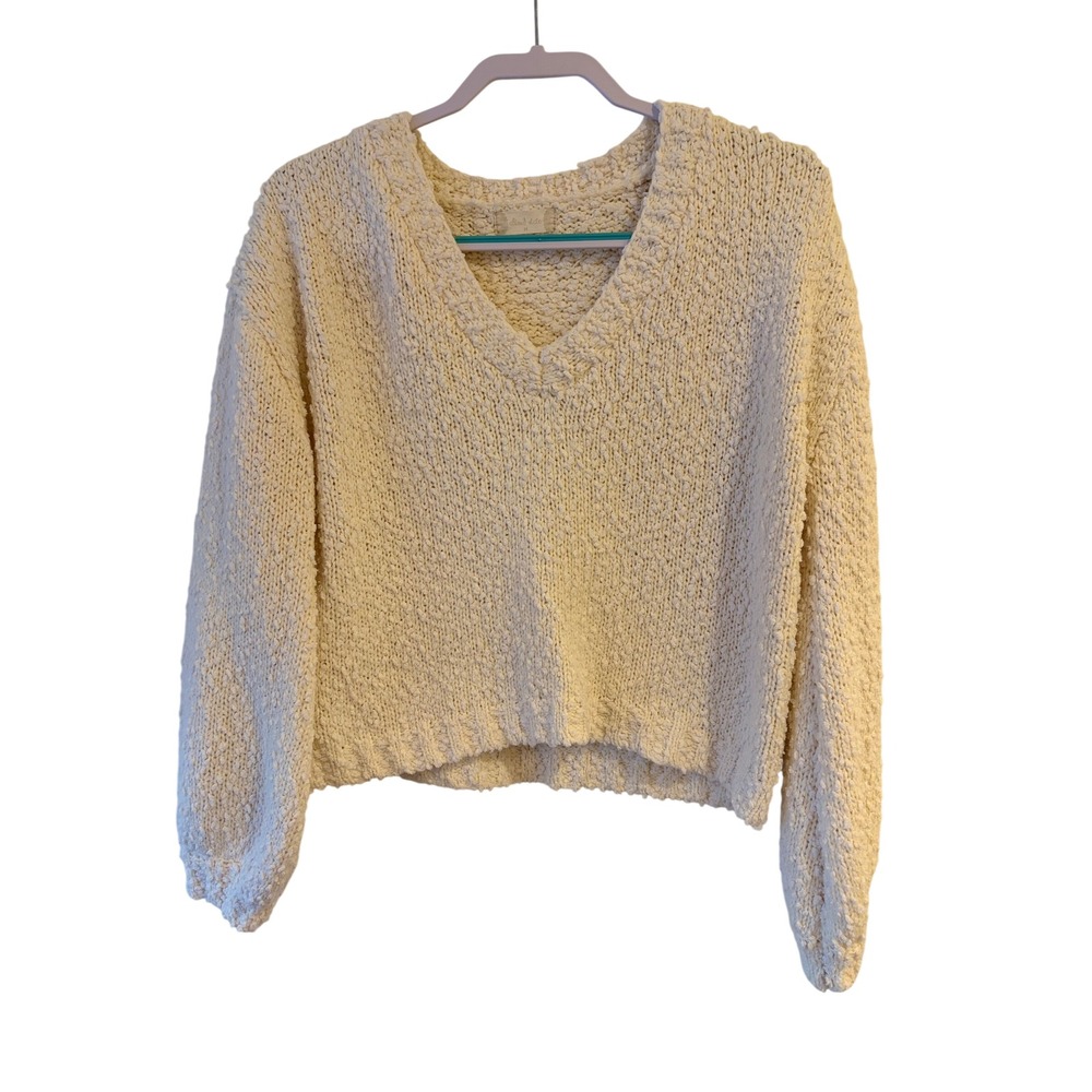 Altard State Womens Ivory Popcorn Knit V-Neck Sweater Chunky Boho Pullover Cream